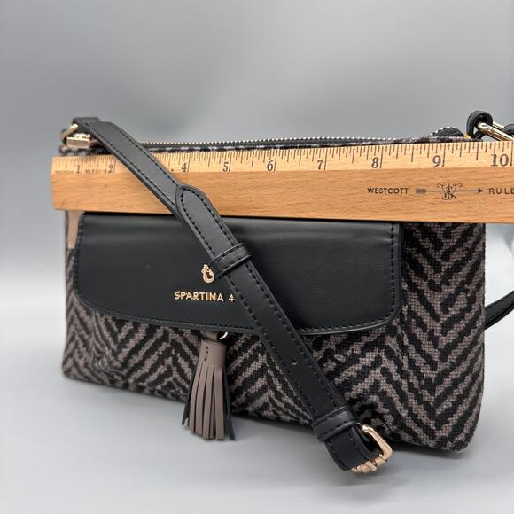 Spartina 449 Lorelei Ava Phone Crossbody Linen Herringbone and Leather - Picture 8 of 12